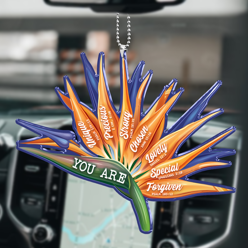 Bird Of Paradise Flower You Are Unique Acrylic Car Ornament, Perfect Christmas Gift For Family, Friends, Holiday Decor