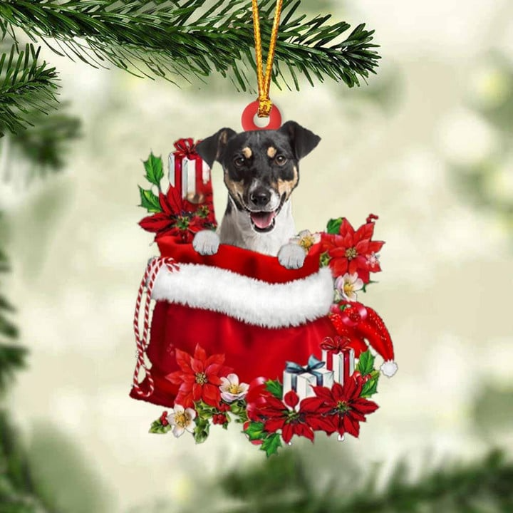 Customized Jack Russell Terrier In Red Gift Bag Acrylic Ornament, Christmas Gift For Dog Lovers, Dog Mom