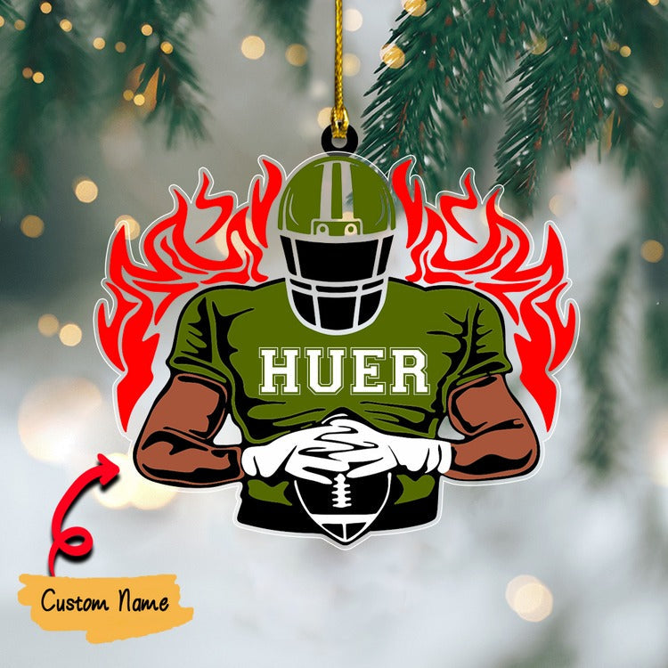 Personalized Football Player In Fire Acrylic Ornament - Great Christmas Gift For Football Players, Football Lovers