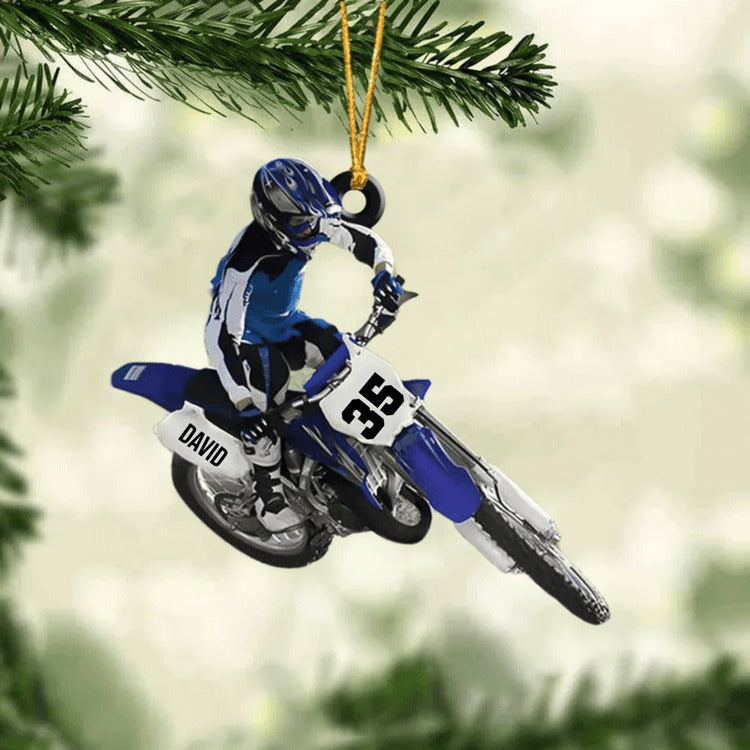Personalized Motocross Dirt Bike Christmas Acrylic Ornament, Custom Name and Number Motocross Ornament
