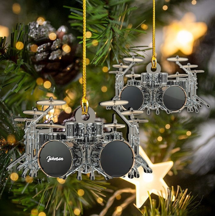 Personalized Custom Text Red Drum Set Custom Shape Ornament For Christmas Gift Drummer
