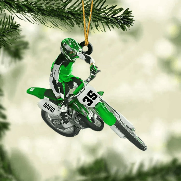 Personalized Motocross Dirt Bike Christmas Acrylic Ornament, Custom Name and Number Motocross Ornament