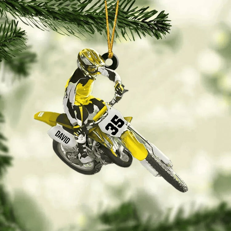 Personalized Motocross Dirt Bike Christmas Acrylic Ornament, Custom Name and Number Motocross Ornament