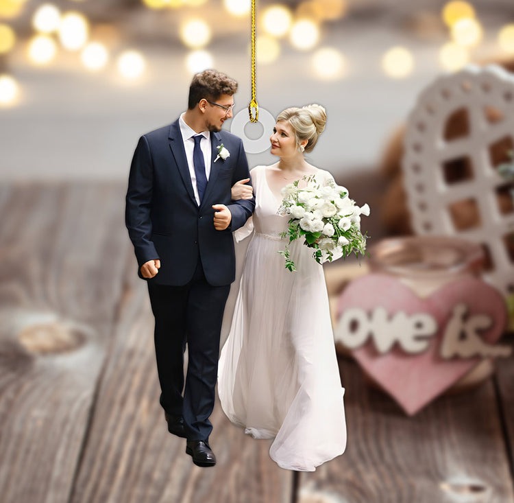 Custom Photo Wedding Couple Married, Newlywed Couple Acrylic Ornament, Gift for Husband And Wife