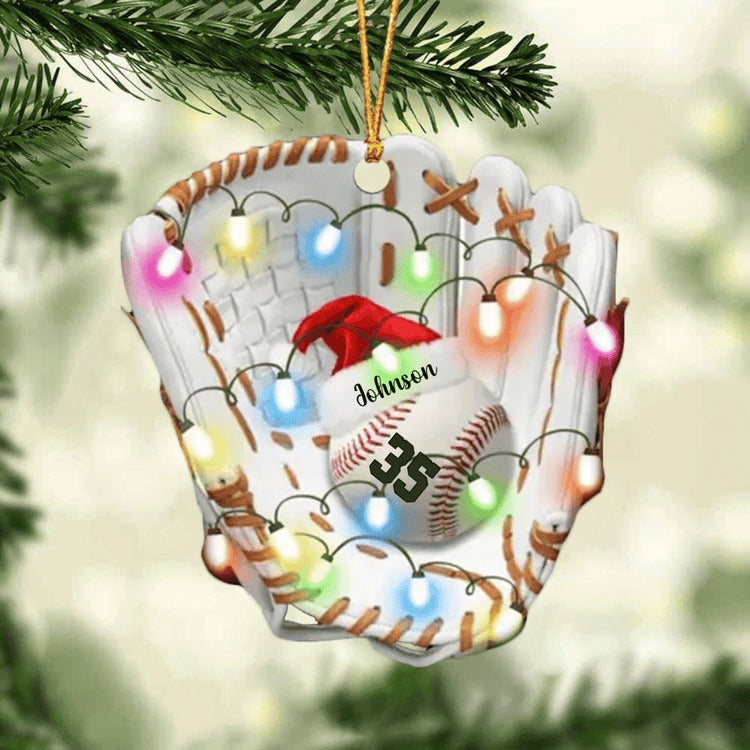 Personalized Christmas Light Baseball Glove Car Hanging Ornament, Baseball Ornament For Son, Grandson