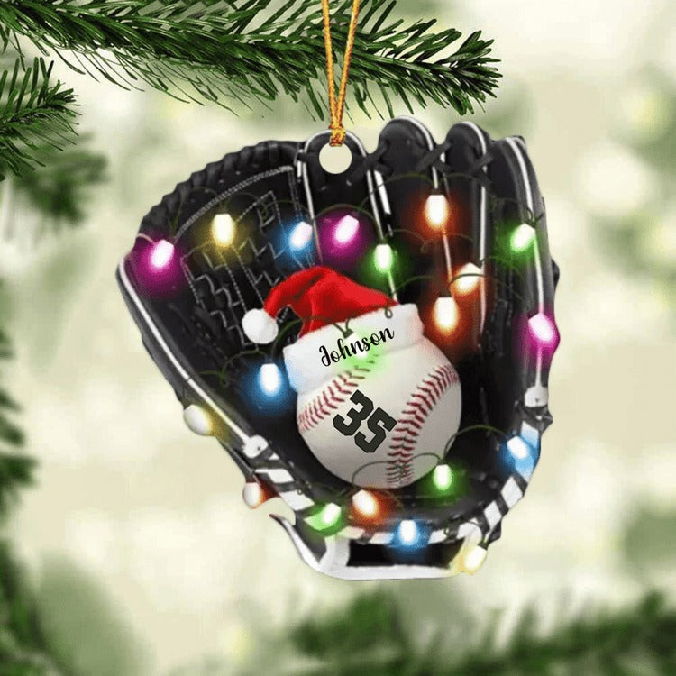Personalized Christmas Light Baseball Glove Car Hanging Ornament, Baseball Ornament For Son, Grandson