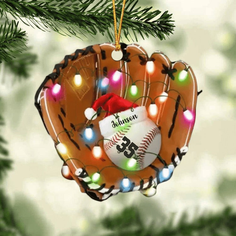 Personalized Christmas Light Baseball Glove Car Hanging Ornament, Baseball Ornament For Son, Grandson