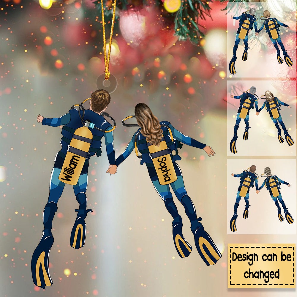 Custom Scuba Diving Partners Christmas Acrylic Ornament Gift For Couples, Lovers - Gift For Diving Lovers