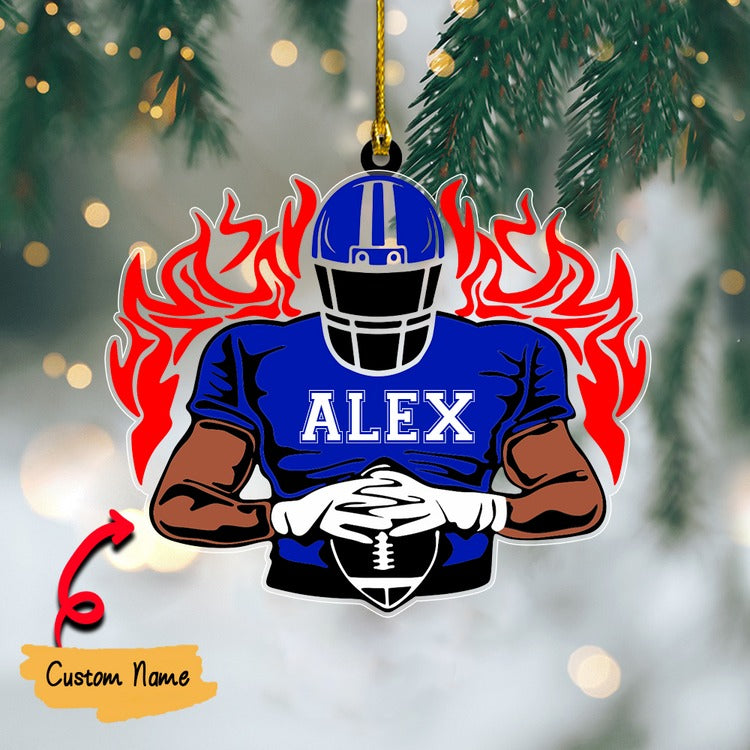 Personalized Football Player In Fire Acrylic Ornament - Great Christmas Gift For Football Players, Football Lovers
