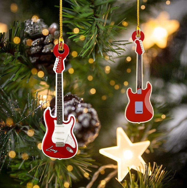 Personalized Classic Guitar Custom Name Ornament Christmas Acrylic Custom Shape Ornament For Guitar Players