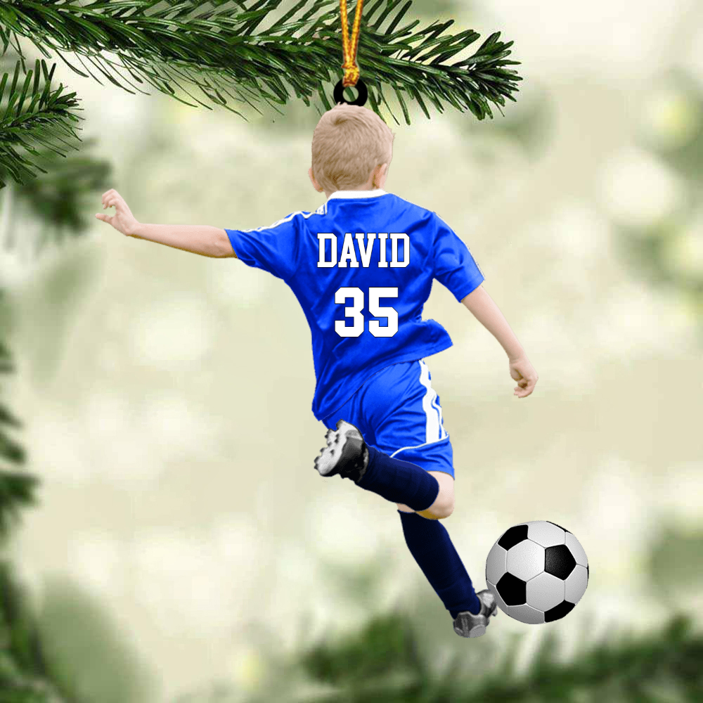 Personalized Soccer Boy Acrylic Christmas Ornament, Gift For Soccer Lovers, Christmas Gifts