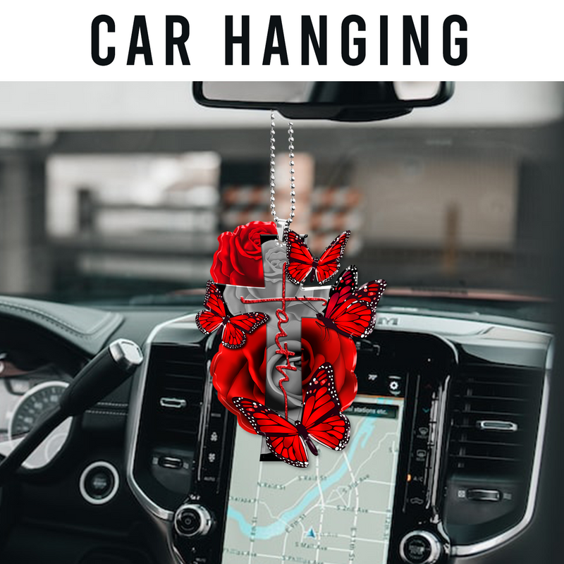 Red Roses Butterflies Faith Cross Acrylic Ornament, Perfect Christmas Gift For Family, Friends, Holiday Decor