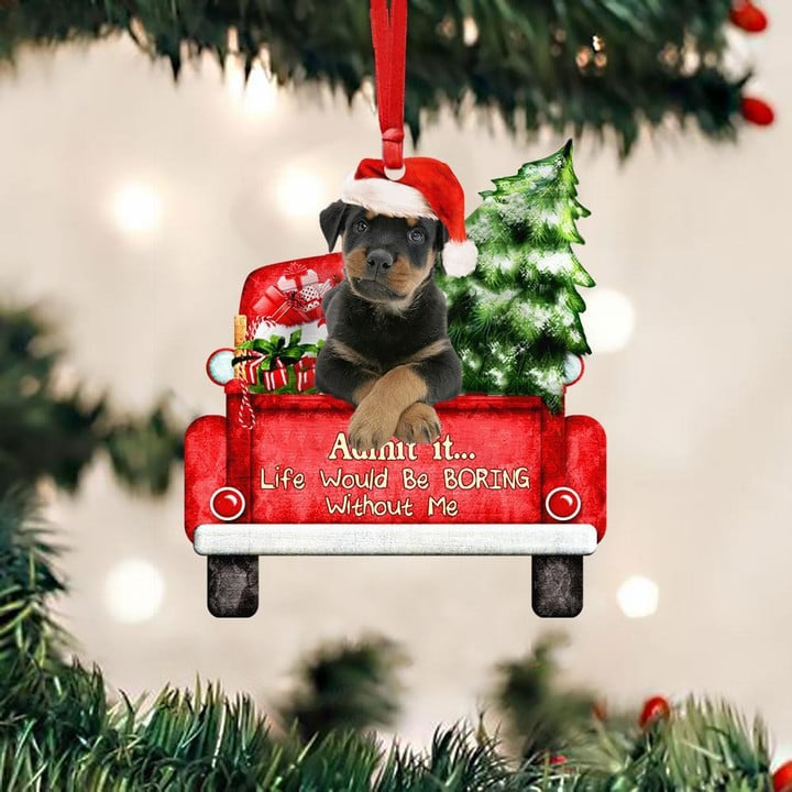Customized Name Photo Rottweiler On The Red Truck Acrylic Christmas Ornament, Christmas Gift For Dog Lovers, Dog Owners