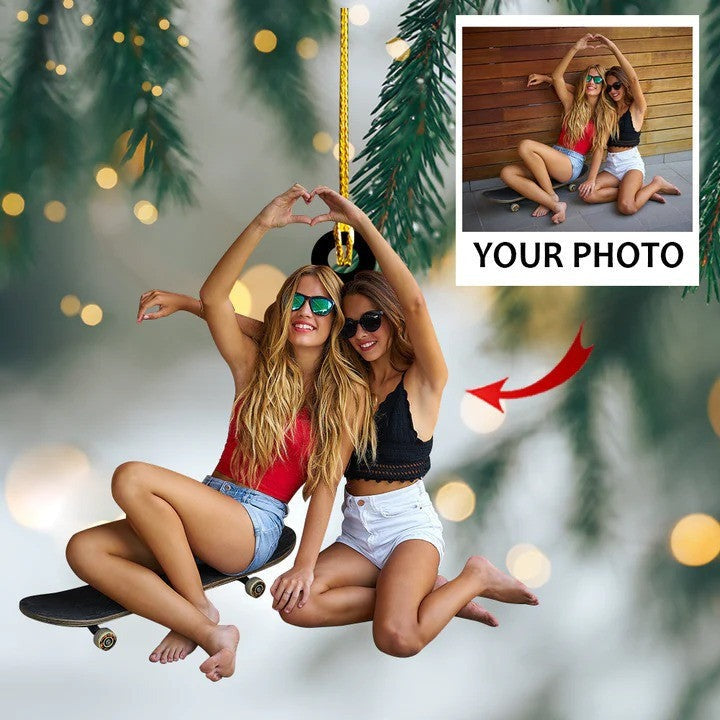 Custom Photo Family Dad Mom Daughter Sister Acrylic Ornament, Best Christmas Gift For Family