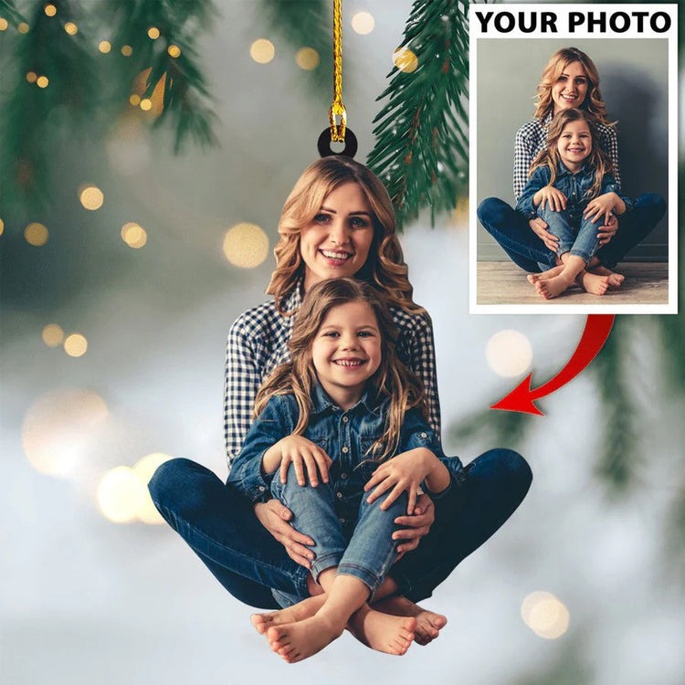Custom Photo Family Dad Mom Daughter Sister Acrylic Ornament, Best Christmas Gift For Family