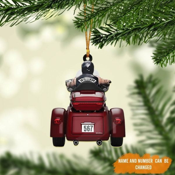 Personalized Biker Man Trike Tri Glide Motorcycle Ornament, Christmas Acrylic Ornament For Biker Man