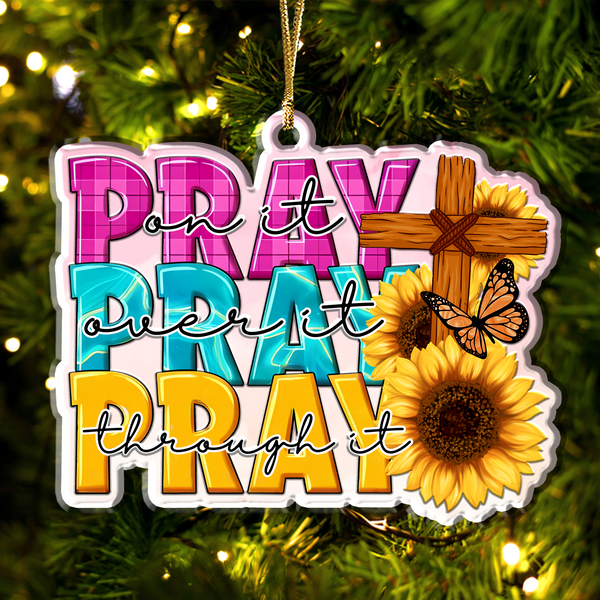 Sunflower Butterfly Cross Pray On It Acrylic Ornament, Perfect Christmas Gift For Family, Friends
