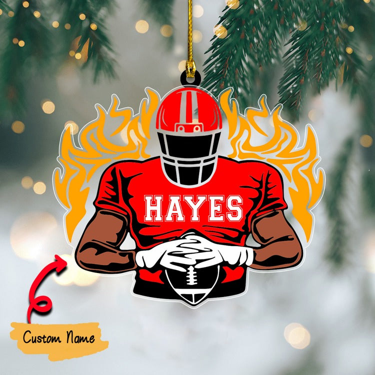 Personalized Football Player In Fire Acrylic Ornament - Great Christmas Gift For Football Players, Football Lovers