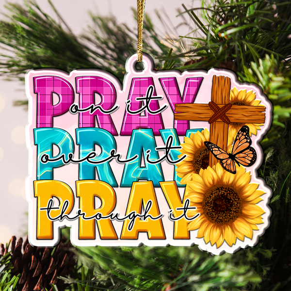 Sunflower Butterfly Cross Pray On It Acrylic Ornament, Perfect Christmas Gift For Family, Friends