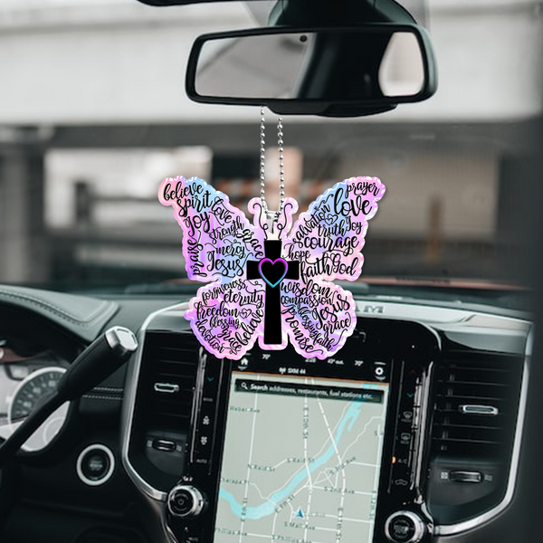 Hologram Purple Butterfly Christian Cross Acrylic Ornament, Perfect Christmas Gift For Family, Friends, Holiday Decor