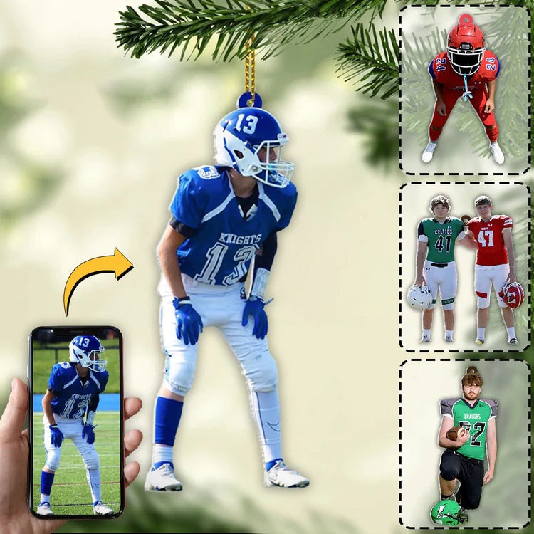 Custom Photo Young Man Football Player Acrylic Ornament, Custom Christmas Ornament Gift For Son, Football Lovers