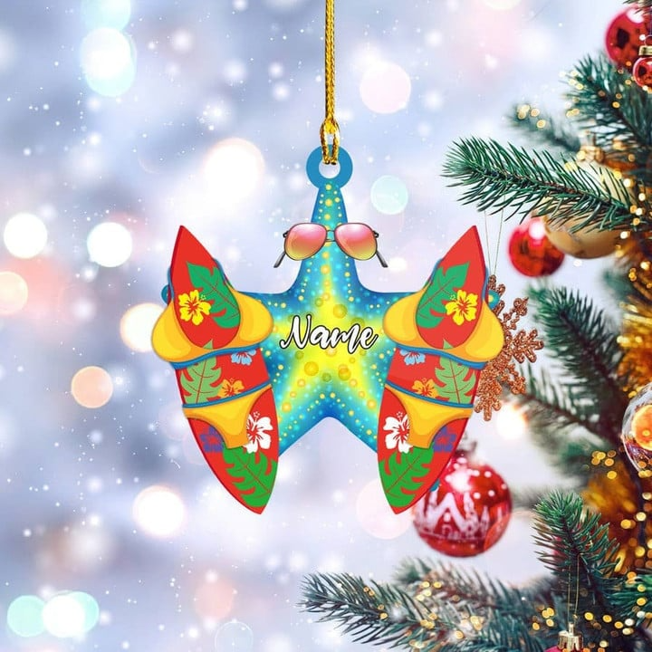 Custom Name Surfing Board Star Fish Acrylic Ornament For Xmas Decor, Personalized Christmas Ornament Gift For Surfers