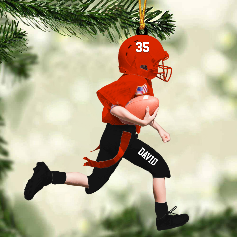 Personalized American Football Kid Running Acrylic Ornament Christmas Gift For Son & Daughters
