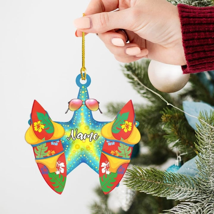 Custom Name Surfing Board Star Fish Acrylic Ornament For Xmas Decor, Personalized Christmas Ornament Gift For Surfers