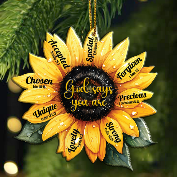 Sunflower God Say You Are Christian Acrylic Ornament, Perfect Christmas Gift For Family, Friends, Holiday Decor