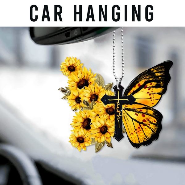 Butterfly Sunflower Cross Faith Acrylic Ornament, Perfect Christmas Gift For Family, Friends