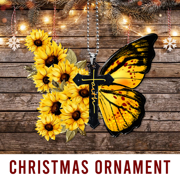 Butterfly Sunflower Cross Faith Acrylic Ornament, Perfect Christmas Gift For Family, Friends