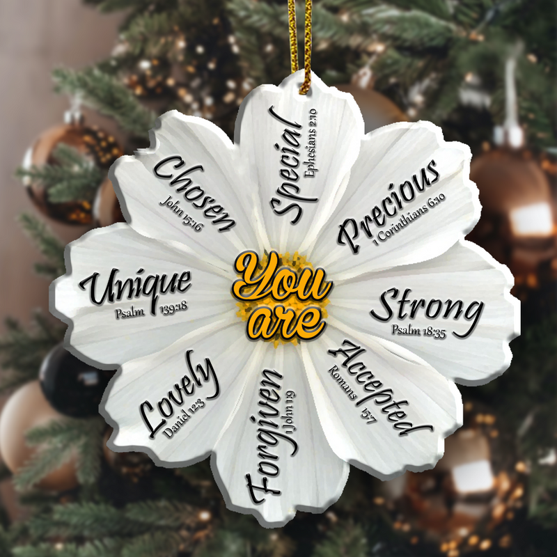 White Cosmos Flower Christian You Are Unique Acrylic Ornament, Perfect Christmas Gift For Family, Friends, Holiday Decor