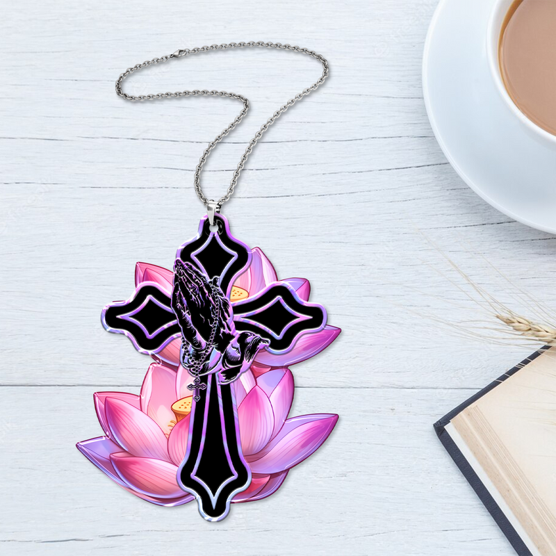 Lotus Flower Pray Faith Cross Acrylic Ornament, Perfect Christmas Gift For Family, Friends
