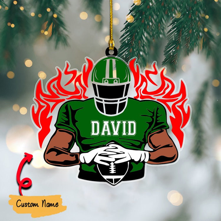 Personalized Football Player In Fire Acrylic Ornament - Great Christmas Gift For Football Players, Football Lovers