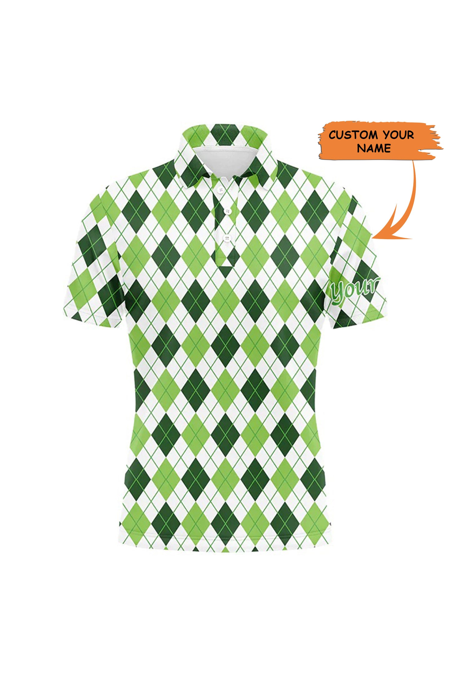 Golf Men Polo Shirt, Custom Name Green Argyle St Patrick's Day Pattern Apparel - Personalized Sports Gift For Golf Lover, Male, Husband