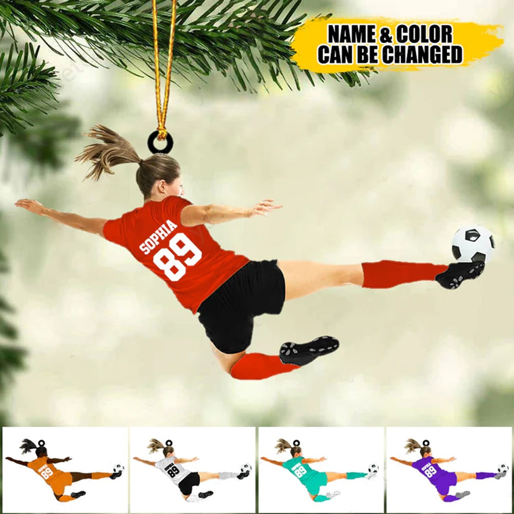 Personalized Young Women Soccer Player Acrylic Ornament, Custom Christmas Ornament Gift For Girl Soccer Players