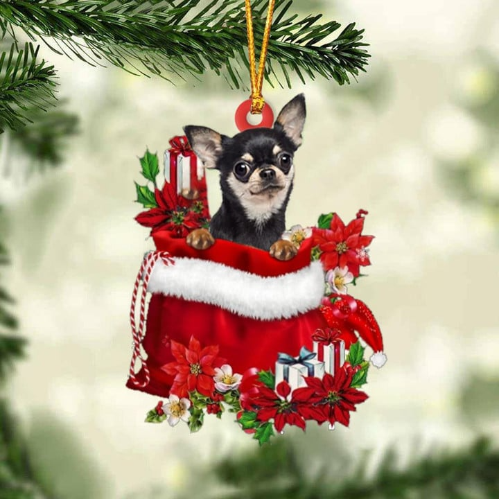 Customized Chihuahua In Red Gift Bag Acrylic Christmas Ornament, Christmas Gift For Dog Lovers, Dog Mom