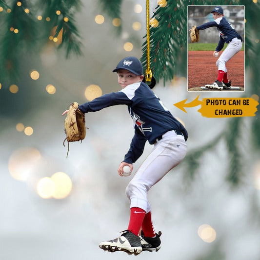 Custom Photo Young Man Baseball Player Acrylic Ornament, Christmas Gifts For Son, Grandson, Family