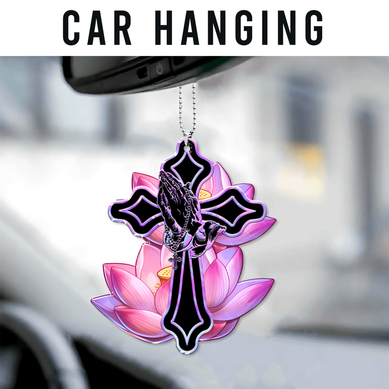 Lotus Flower Pray Faith Cross Acrylic Ornament, Perfect Christmas Gift For Family, Friends
