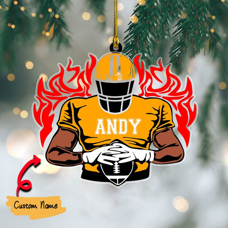 Personalized Football Player In Fire Acrylic Ornament - Great Christmas Gift For Football Players, Football Lovers