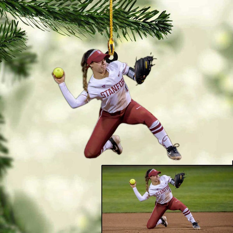 Custom Photo Female Softball Player Acrylic Ornament, Best Custom Christmas Ornament Gift For Daughter, Granddaughter