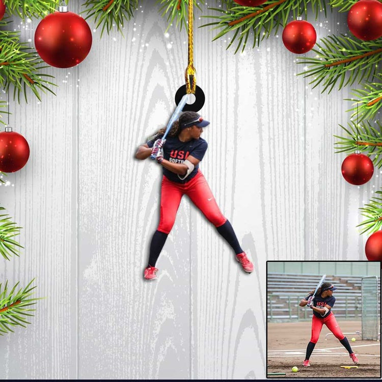 Custom Photo Female Softball Player Acrylic Ornament, Best Custom Christmas Ornament Gift For Daughter, Granddaughter