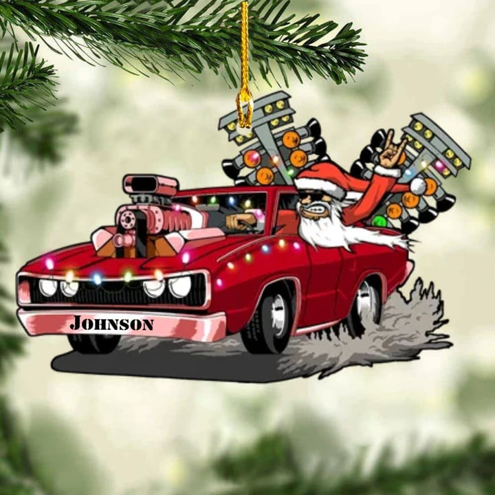 Personalized Drag Racing Hot Rod With Drag Tree Light Acrylic Ornament, Custom Christmas Ornament Gifts For Drag Racer