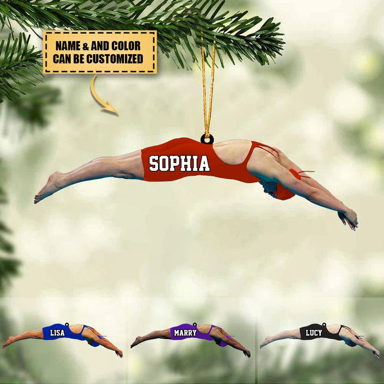 Personalized Girl, Female Swimmer Acrylic Ornament, Best Christmas Ornament Gift For Swimming Lovers, Swimmer