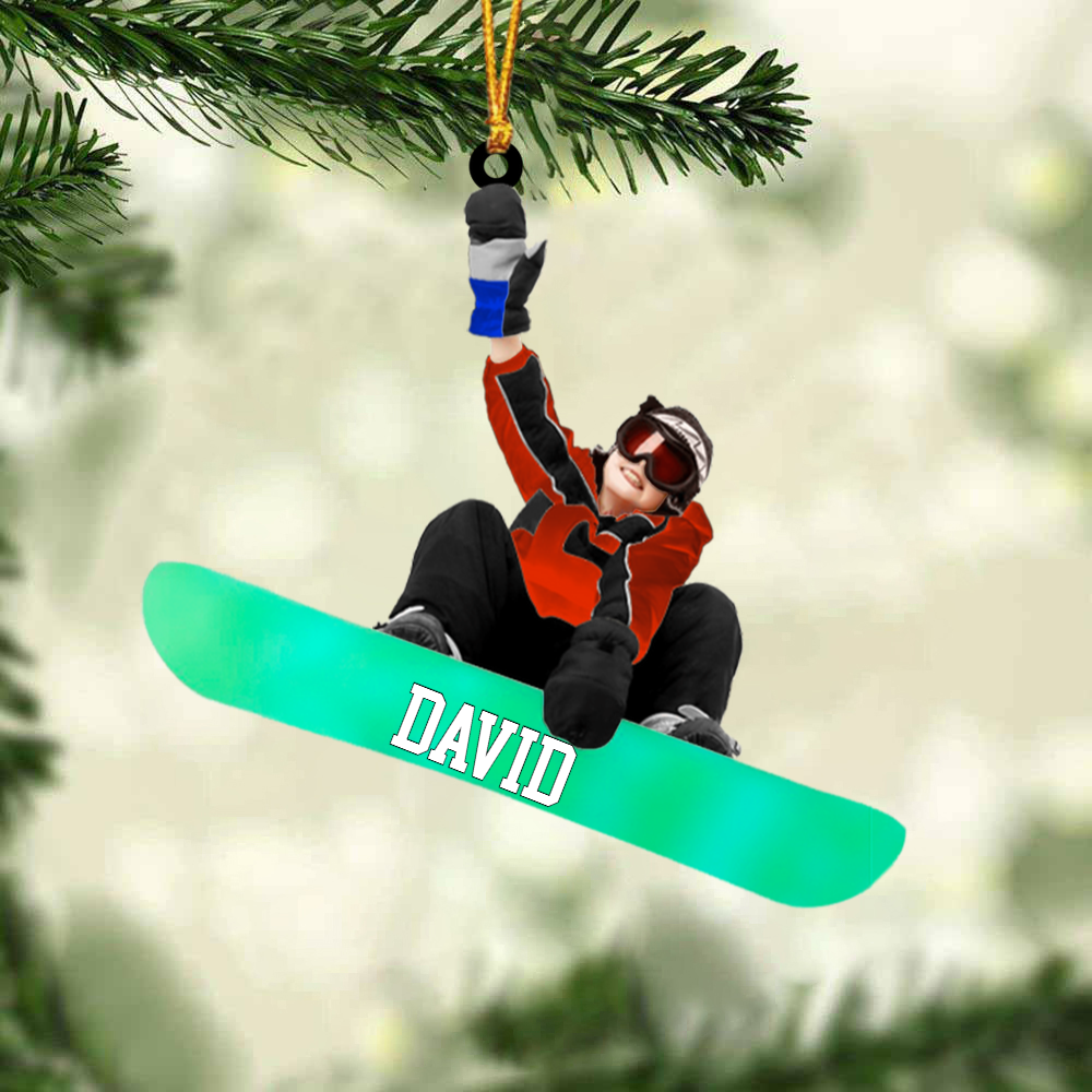 Customized Snowboarding Boy, Skiing Boy Acrylic Christmas Ornament, Gift For Snowboarding Lovers