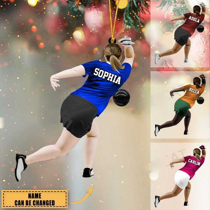 Personalized Bowling Female Acrylic Christmas Ornament, Girl Woman Bowling Team Gift For Bowling Lovers, Bowling Players