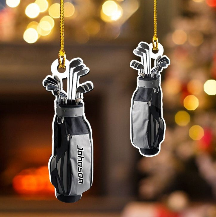 Customized Golf Bags Acrylic Ornament, Golf Cart Ornament Gift For Golf Lovers, Christmas