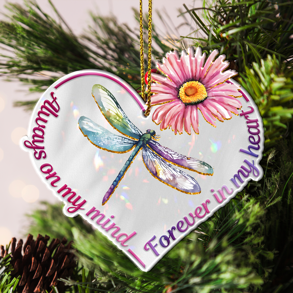 Flower Dragonfly Forever In My Heart Acrylic Ornament, Perfect Christmas Gift For Family, Friends, Holiday Decor