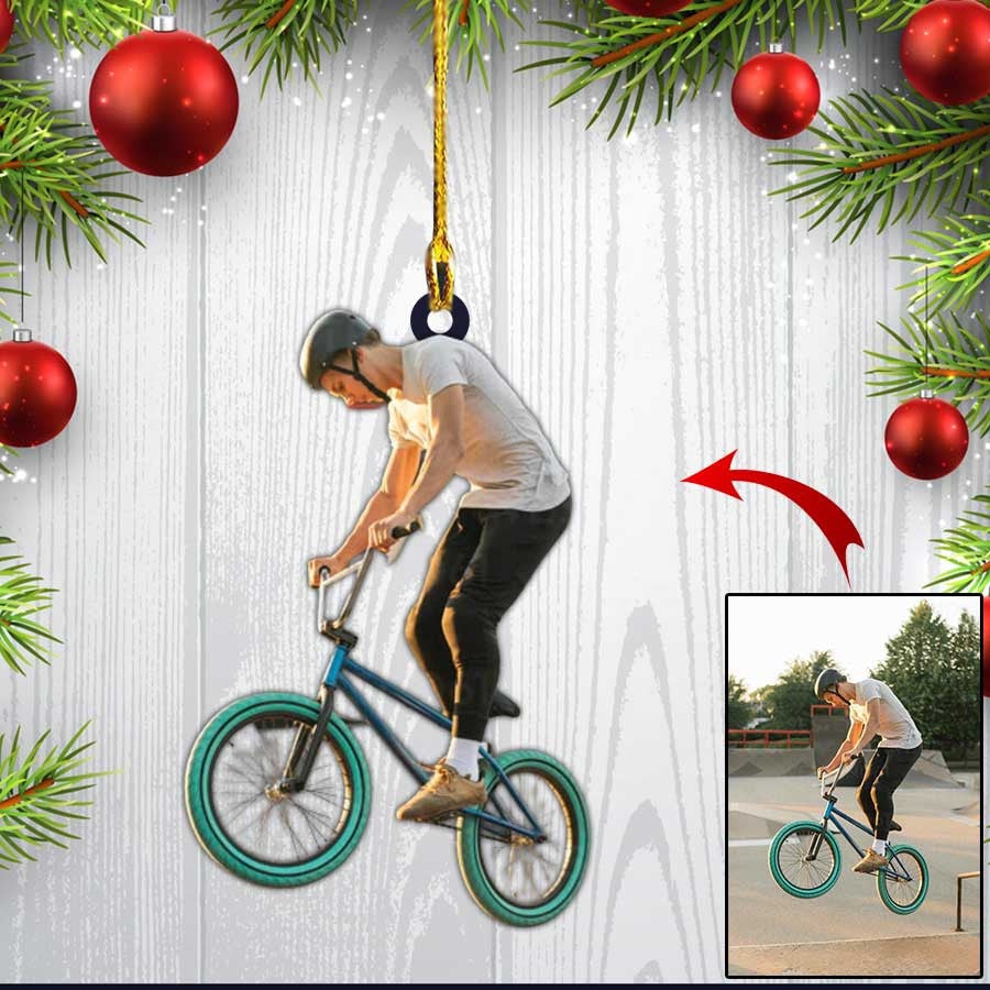 Custom Photo Acrylic Ornament Biker For Biker Lovers, Bicycle Moto Cross Christmas Ornament Gift