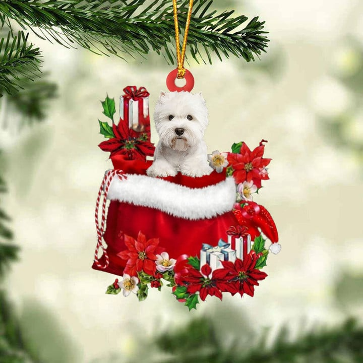 Personalized West Highland White Terrier In Red Gift Bag Acrylic Ornament, Custom Christmas Gift For Dog Lovers, Dog Mom
